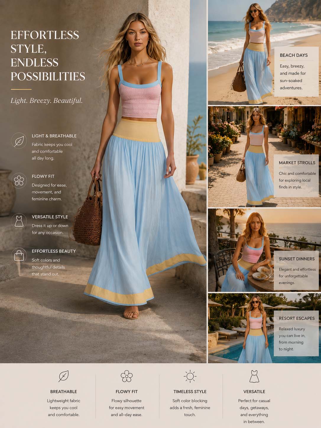 Capri Pastel Maxi Skirt Set Dreamy Coastal Energy