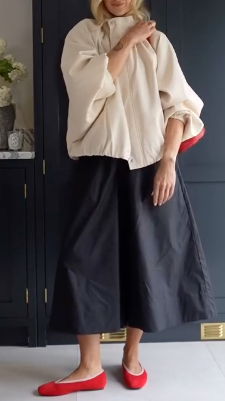 Puff Sleeve Jacket & Black Culottes Outfit