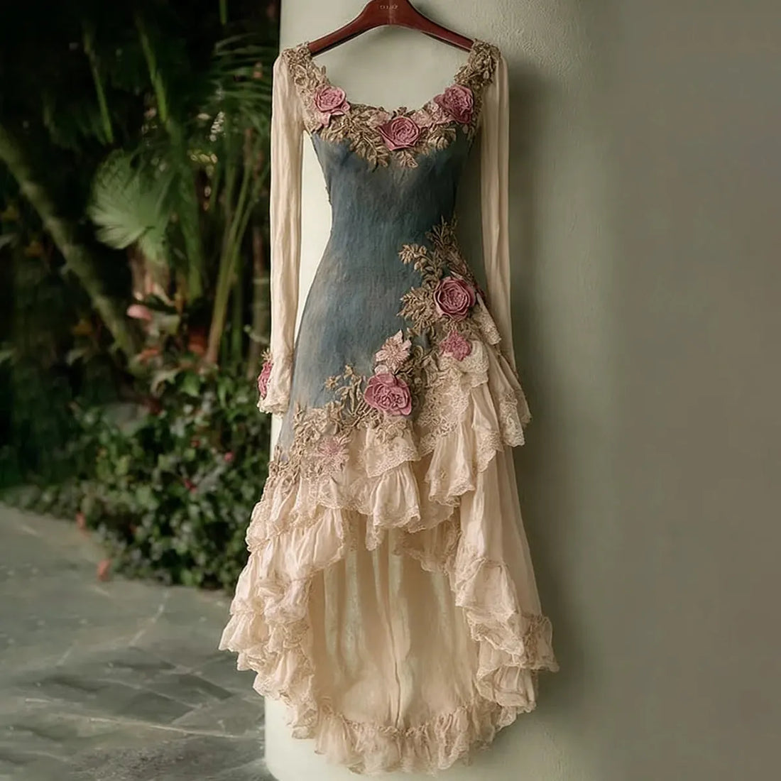 Women's Spring Elegant Flowers Irregular Ruffle Midi Dress