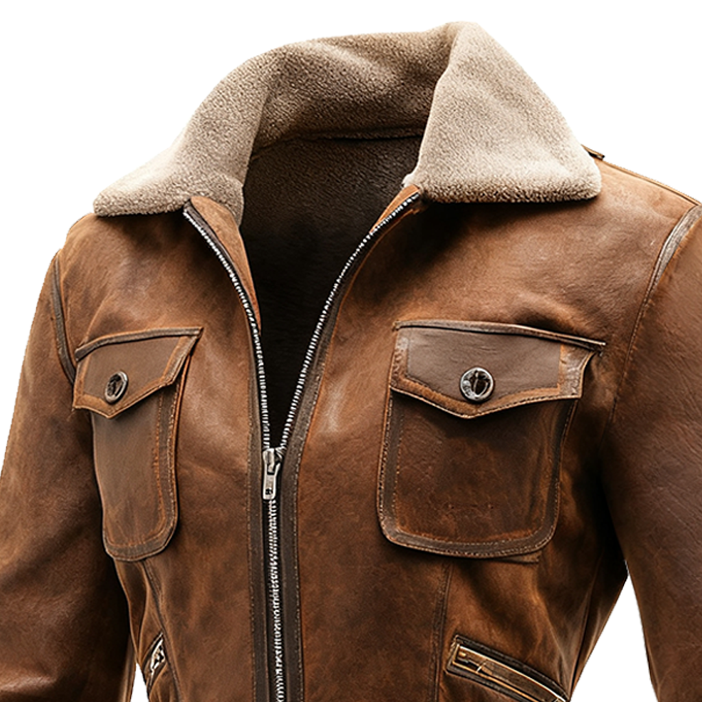 Women's Vintage Brown Leather Suede Jacket With Fleece Lining