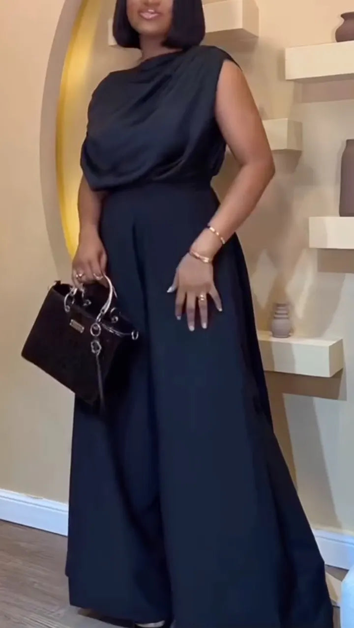Black Asymmetric Satin Co-Ord Set