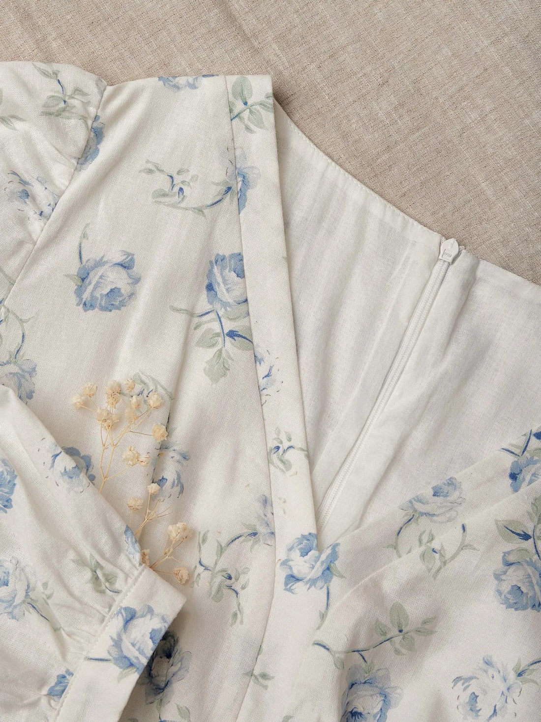 Maxi Linen Dress, 3/4 Sleeves, V Neck, Linen Blend, Blue
