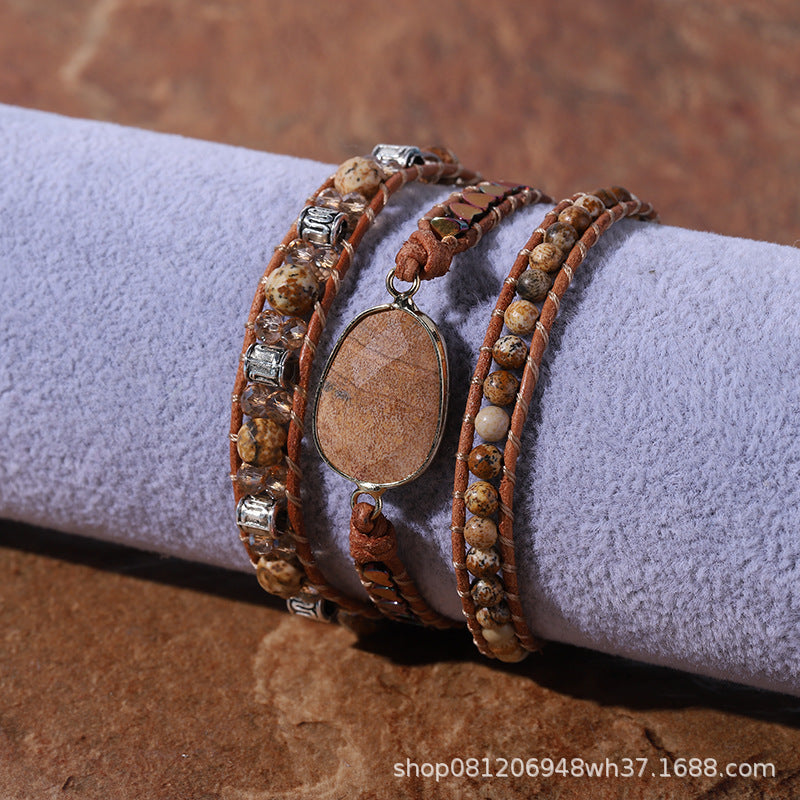 Unisex Natural Picture Stone Crystal N Bracelet