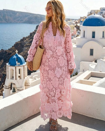 Women's Summer Fashion Vacation Floral Lace Dress 4129