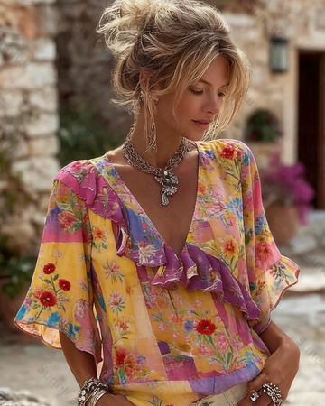 Women's Spring/Summer Fashion Floral Embroidered Top 4227