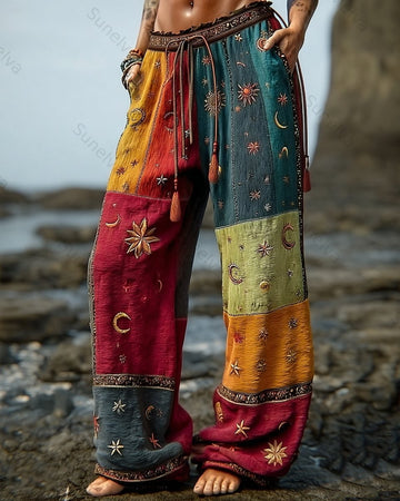 Women's Summer Star and Moon-Themed Embroidered Pants 6700